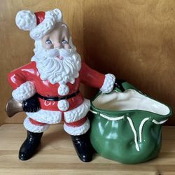 Vintage 1970s Atlantic Mold Ceramic Santa Claus w/ Bag & Bell Christmas Decor 