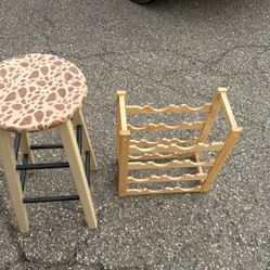Wine Holder And Cheetah Print Stool 