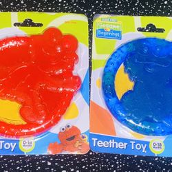 2 SETS/:: 0-18 Mths Sesame St Red Elmo & Blue Cookie Monster Designed Baby Teether Toys 