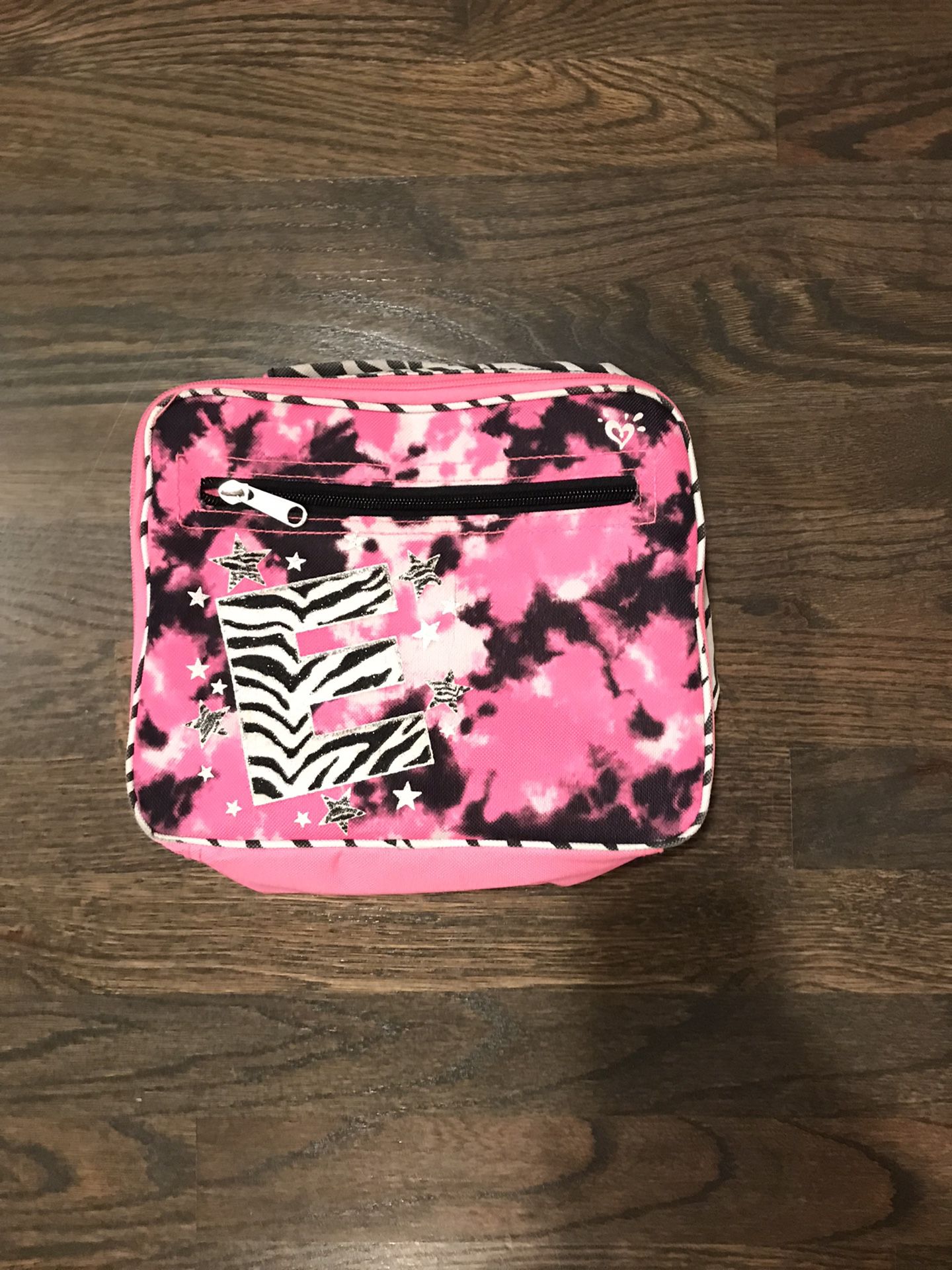  Zebra Themed Pink Kids Girls Clean Small Lunch Box E Letter With Heart