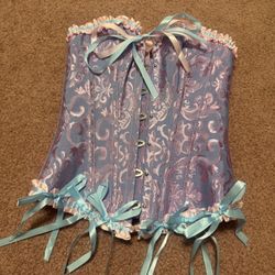 New Xs purple pastel brocade renaissance Victorian corset costume dress regency