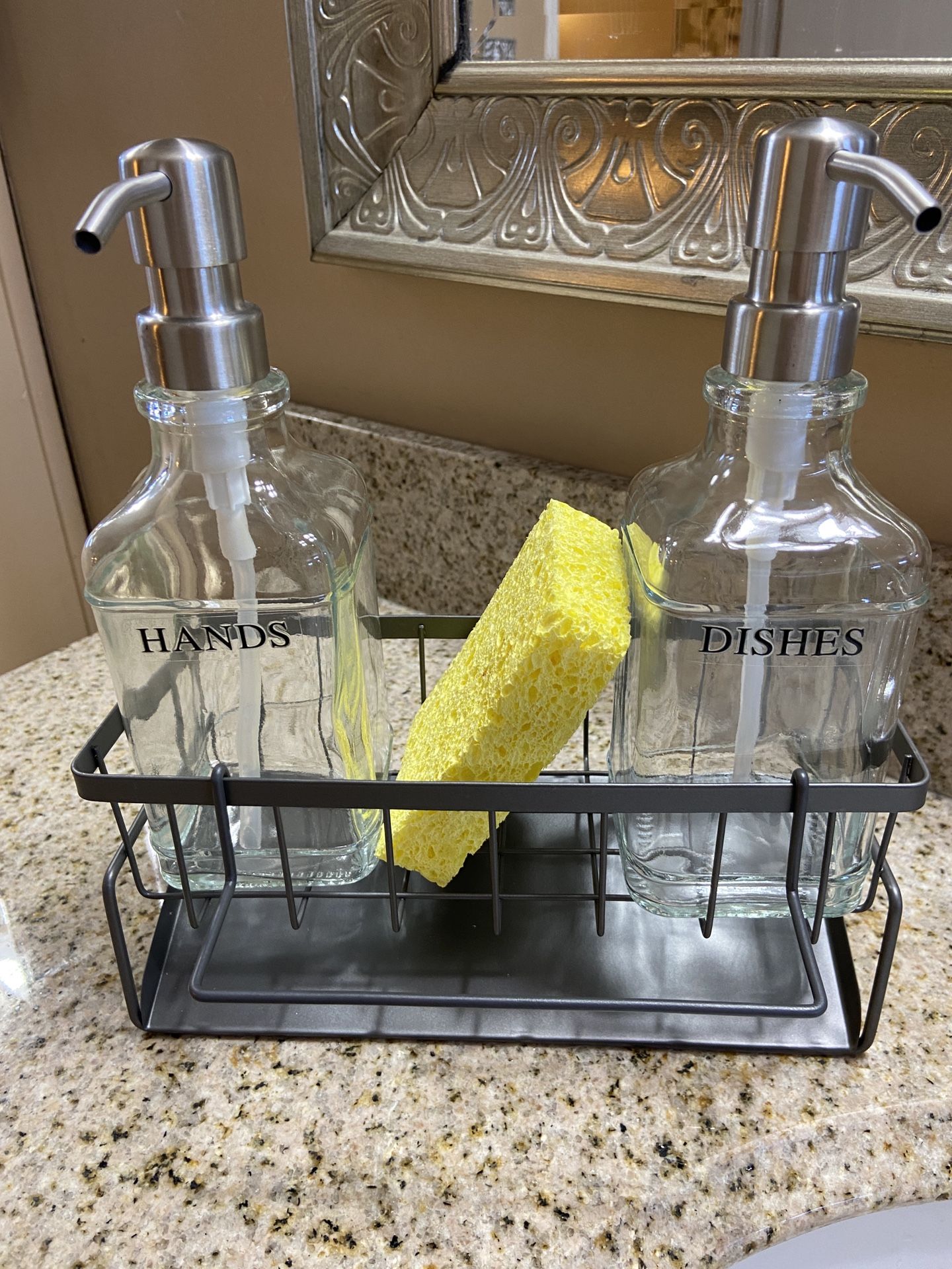 Hand & Dish soap Glass Dispensers And Caddy
