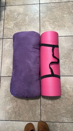 Pink Yoga Mat and Purple Bolster Pillow