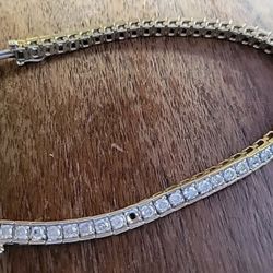 Vintage 10K Yellow Gold & 5 Carats Diamonds 7.25" TENNIS BRACELET 5ctw MISSING 1