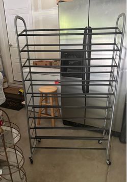 50-Pair 10-Tier Metal Closet Shoe Tower with Wheels Rack