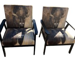 2 ‘Graviel - Into The Wild Gold Buffalo - Upholstered Modern Farmhouse Accent Arm Chair By George Oliver