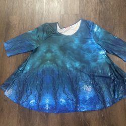 Womans Blue Tunic 3/4 Sleeve Shirt Size 3x By Simply Aster #18
