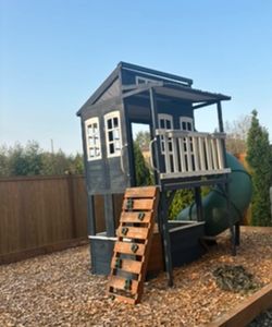 Wooden Kids Outdoor Playhouse with Slide and Climbing Wall