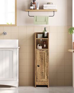 Bathroom Cabinet, Corner Cabinet with Door and Shelves, Storage Organizer, Narrow Toilet Paper Cabinet, Adjustable Shelves, 20 x 18 x 80 cm, Honey Bro