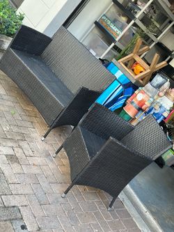 2-Piece Wicker Outdoor Furniture loveseat couch bench 35x17 & chair 17x17