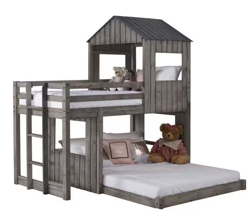 Donco Kids Twin Over Full Campsite Loft Bed – Rustic Gray Wood