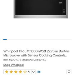 Brand New Whirlpool Built In/counter Top Microwave
