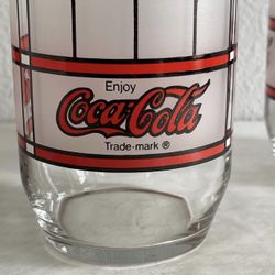 VINTAGE COCA COLA SET OF 3 STAINED GLASS DRINKING GLASSES