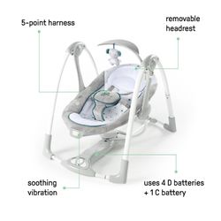 Ingenuity Convert Me 2-in-1 Portable Vibrating Baby Swing Nash, Infant, Gray