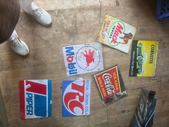 Vintage Style Tin Signs Lot of 6
