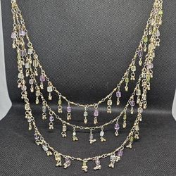 925 Silver Triple Strand Necklace With Raw Stones *Antique