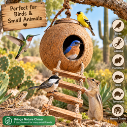 Coconut Bird House & Small Pet Hideout with Ladder
