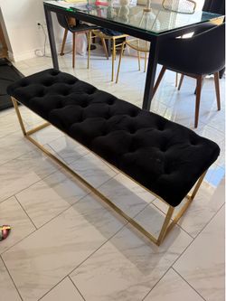 Black Velvet Bench with Gold Legs