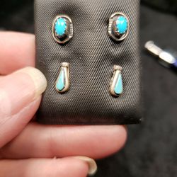 Navajo Sterling Silver And Turquoise Earrings
