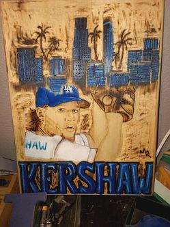 Clayton Kershaw Los Angeles Dodgers Wood Burning Art