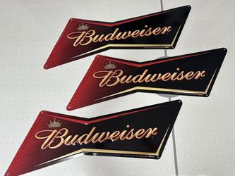 2 Large 32” Budweiser Metal Signs