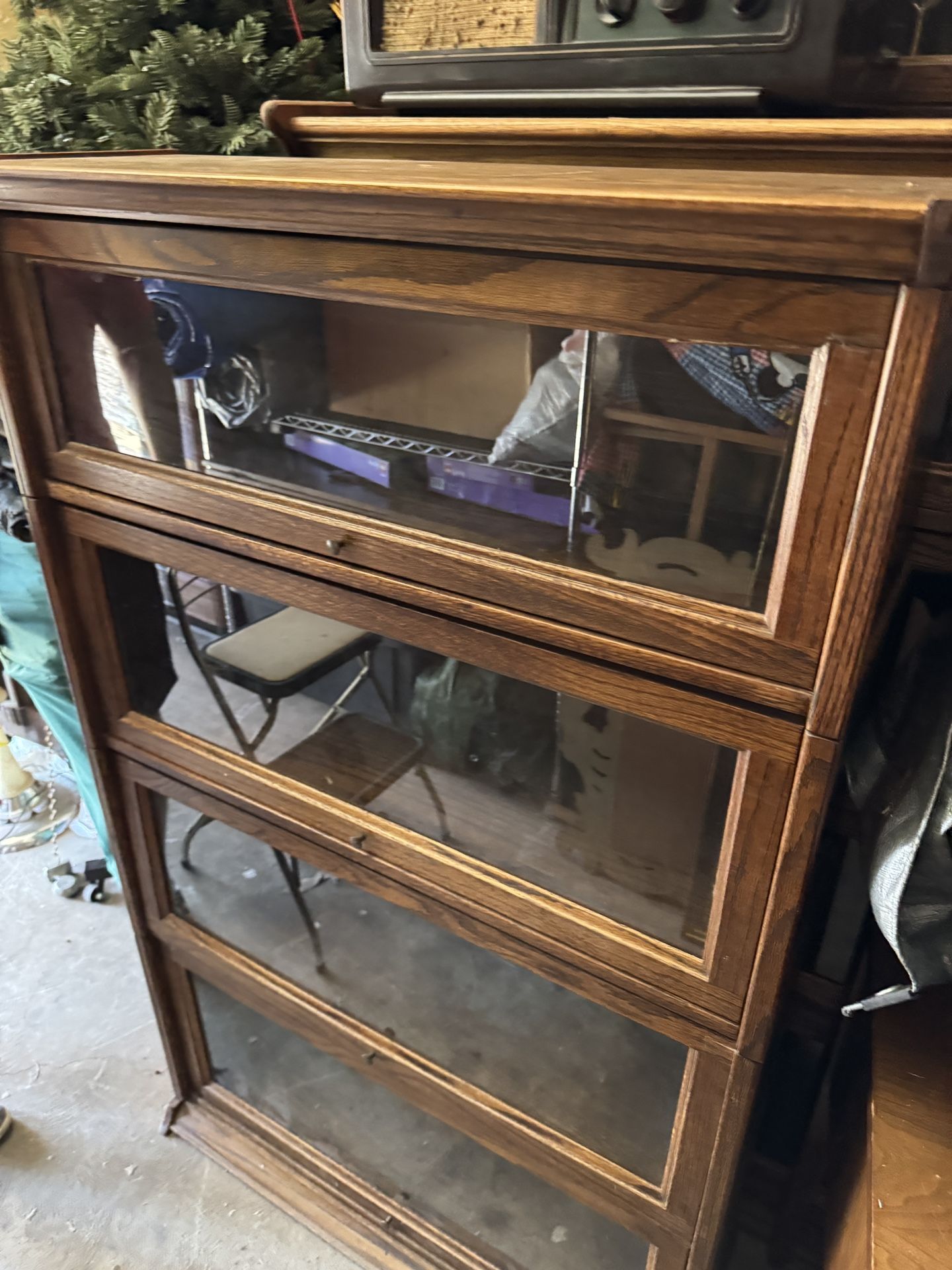 Barrister’s Cabinet Wood Antique Lawyers Bookcase Glass Shelf
