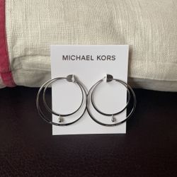 Michael Kors Sliver Crystal  Double Hoop Earrings