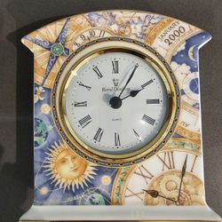 British Made Royal Doulton Millennium H5263 Bone China Table Clock, Runs Very Well 4.75" H