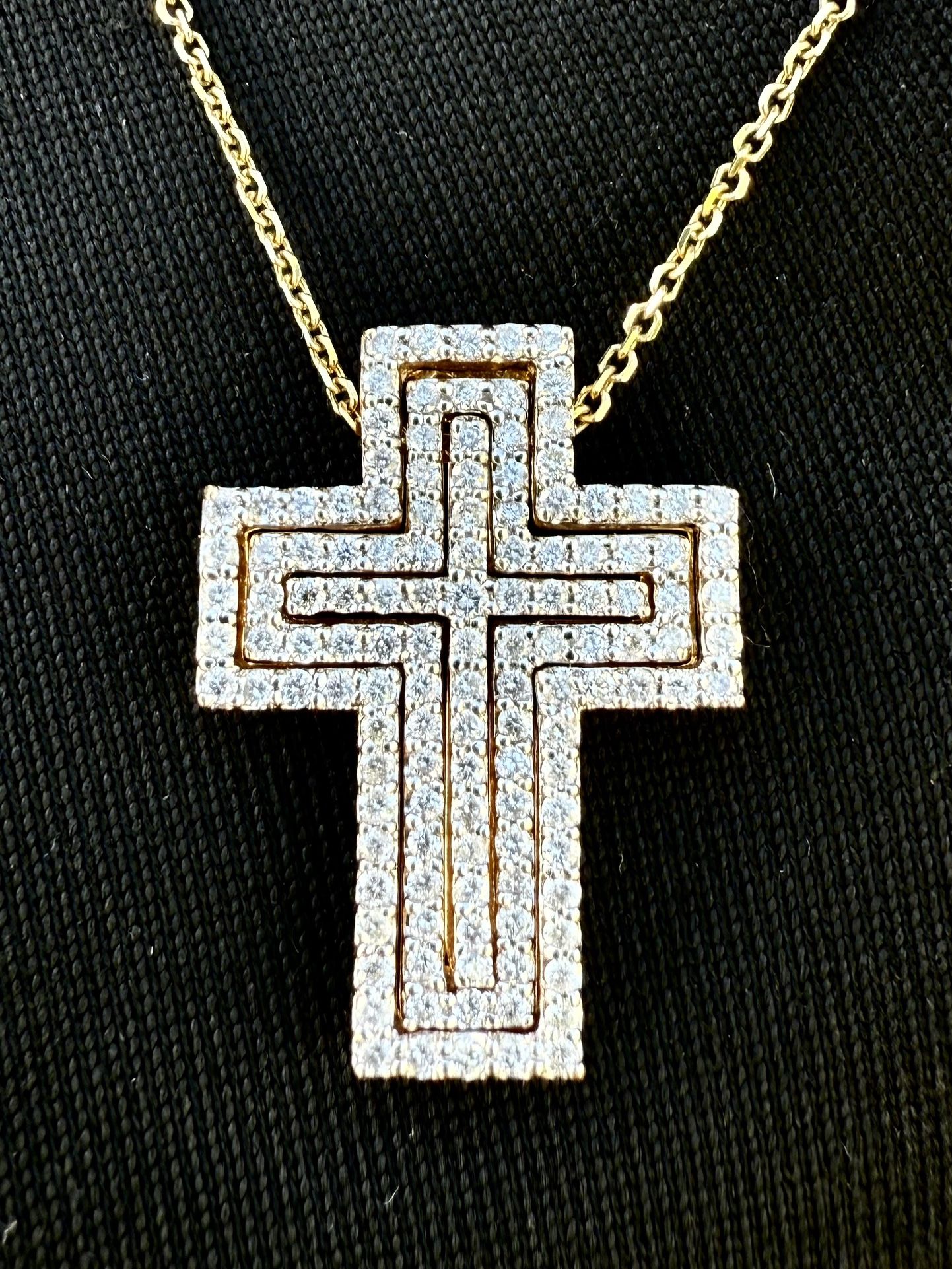 3D 3-Piece Cross Necklace 14k Yellow Gold & Diamond Necklace