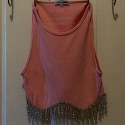 Fashion Nova Pink Crop Top with Beaded Fringe