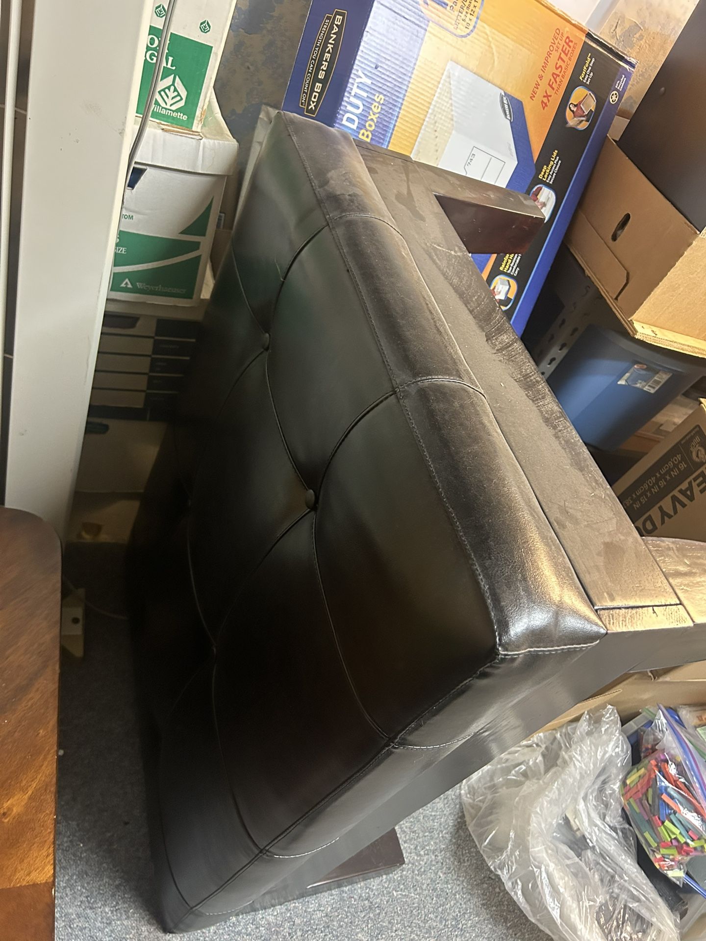Black Leather Ottoman