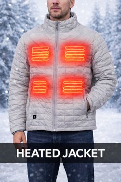 New I-FAVORY Heated Men's Insulated Quilted Jacket Gray Size Large Zip Casual