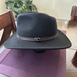 Black Wool Cowboy Style Hat With Leather Band