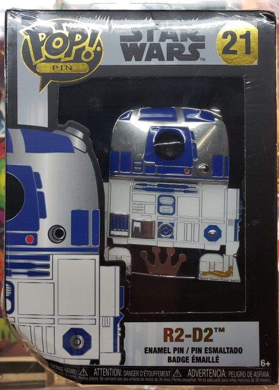 STAR WARS: R2-D2 Funko Pop PIN #21, SEALED 3" Enamel Pin. Disney+ *Damaged Box, bottom corner
