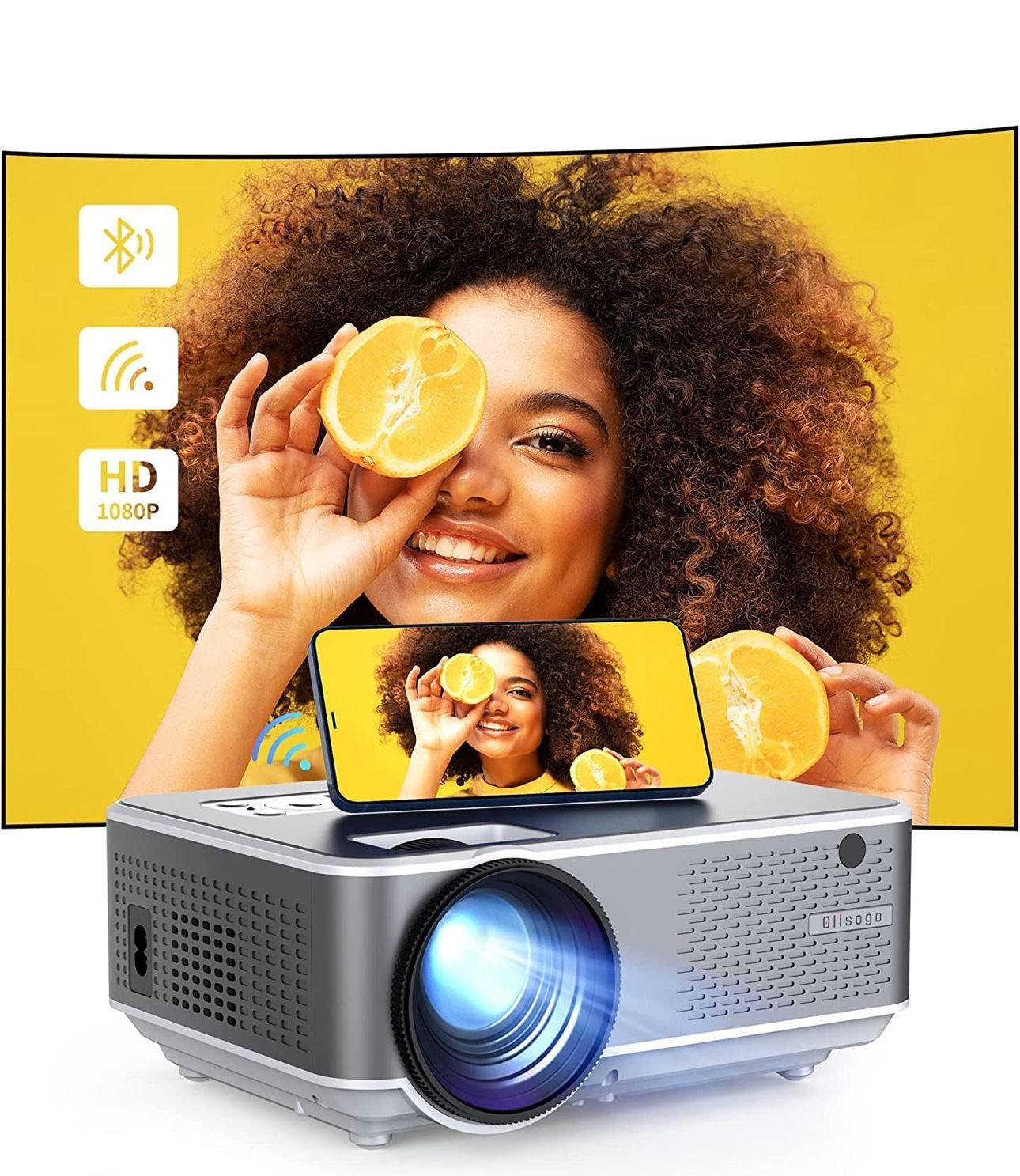 Projector, WiFi Projector 12000L Native 1080P Full HD Projector 4K Supported, 300" Movie Projector with Sync Screen&Zoom Function, Support iOS/Android