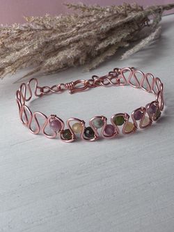 Handmade Copper Cuff with Tourmaline Crystals