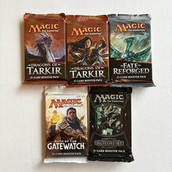 MtG 5x older Magic the Gathering booster packs Dragons of Tarkir, Fate Reforged, Oath of the Gatewatch, Core 2013 Magic Cards