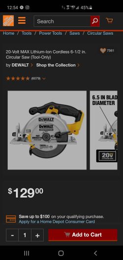 DeWALT 20v Lithium Ion Cordless Circular Saw Tool Only