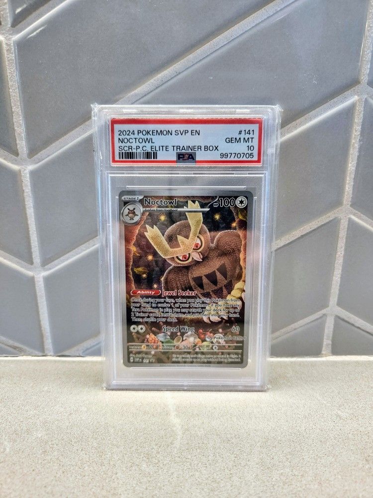 Pokemon Stellar Crown Pokemon Center Elite Trainer Box Promo Noctowl 141 PSA 10!
