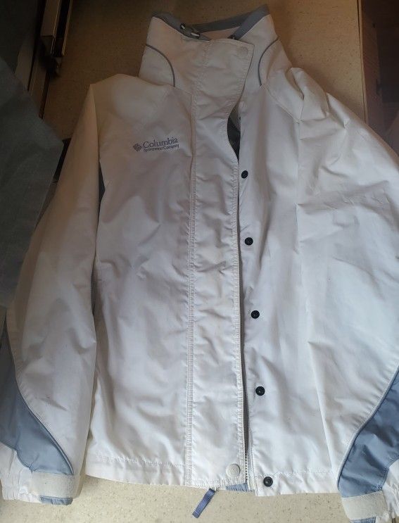 Columbia Winter Jacket WOMENS M White purple Rain Hood Full Zip Outdoors Womens