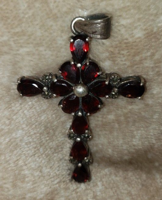 Ruby Sterling Silver Cross Pendant 