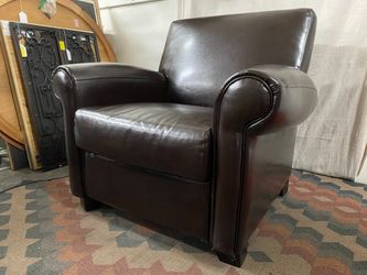 Dark Brown Leather Rolled Arm Lounge Chair