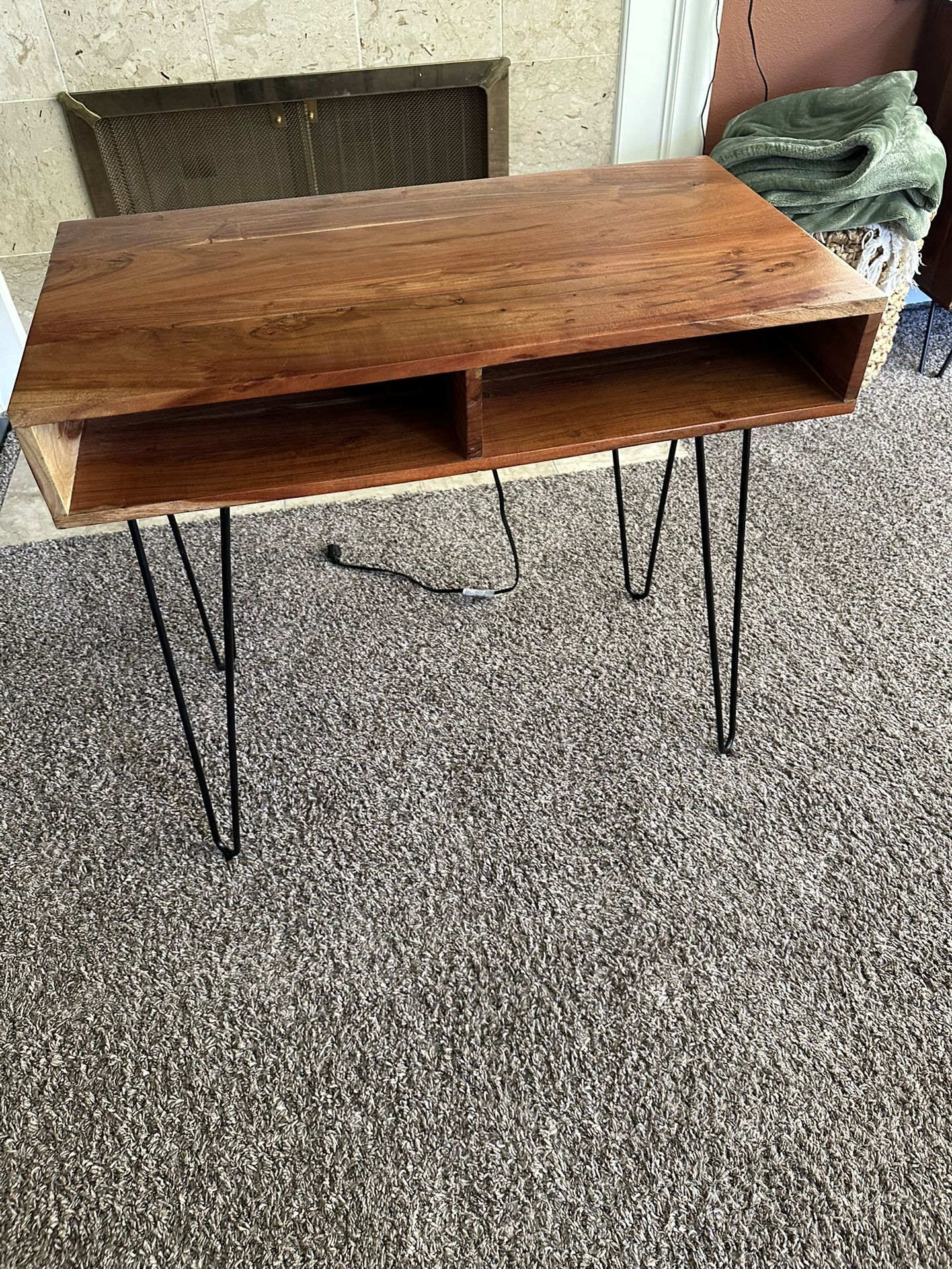 Hairpin Writing Desk w/ Storage & Outlets
