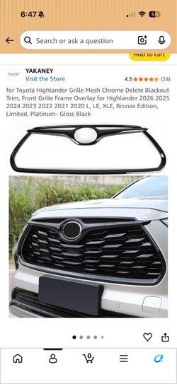 Free – Toyota Highlander Grille Blackout / Chrome Delete Trim (2020–2026)