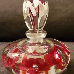 Vintage Hand Blown Art Glass Perfume Bottle, Controlled Bubbles Fitted Top INCLD