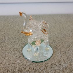 Spun Glass Baby Elephant with Trunk Up on Mirrored.
