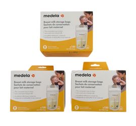 3-Medela Breast Milk Storage Bags 6oz/180ml-100 Count Box New