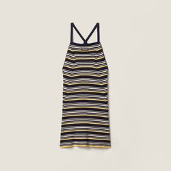 Miu Miu Navy and yellow striped knit mini dress with open back
