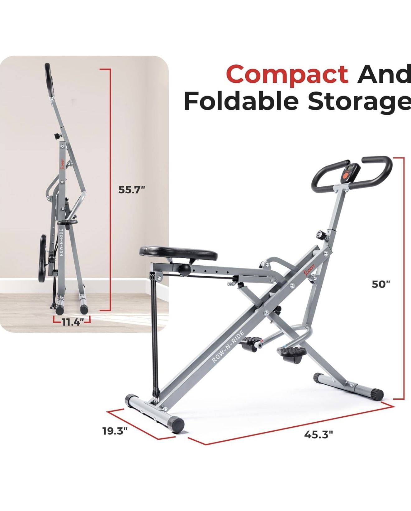 Row-N-Ride Squat Assist Trainer, Foldable & Easy Setup Exercise w/Adjustable Resistance