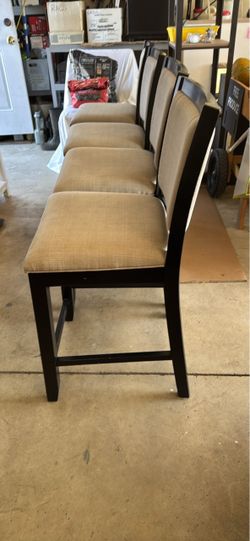 Bar Stools, 4 Linen/Wood, Counter Height